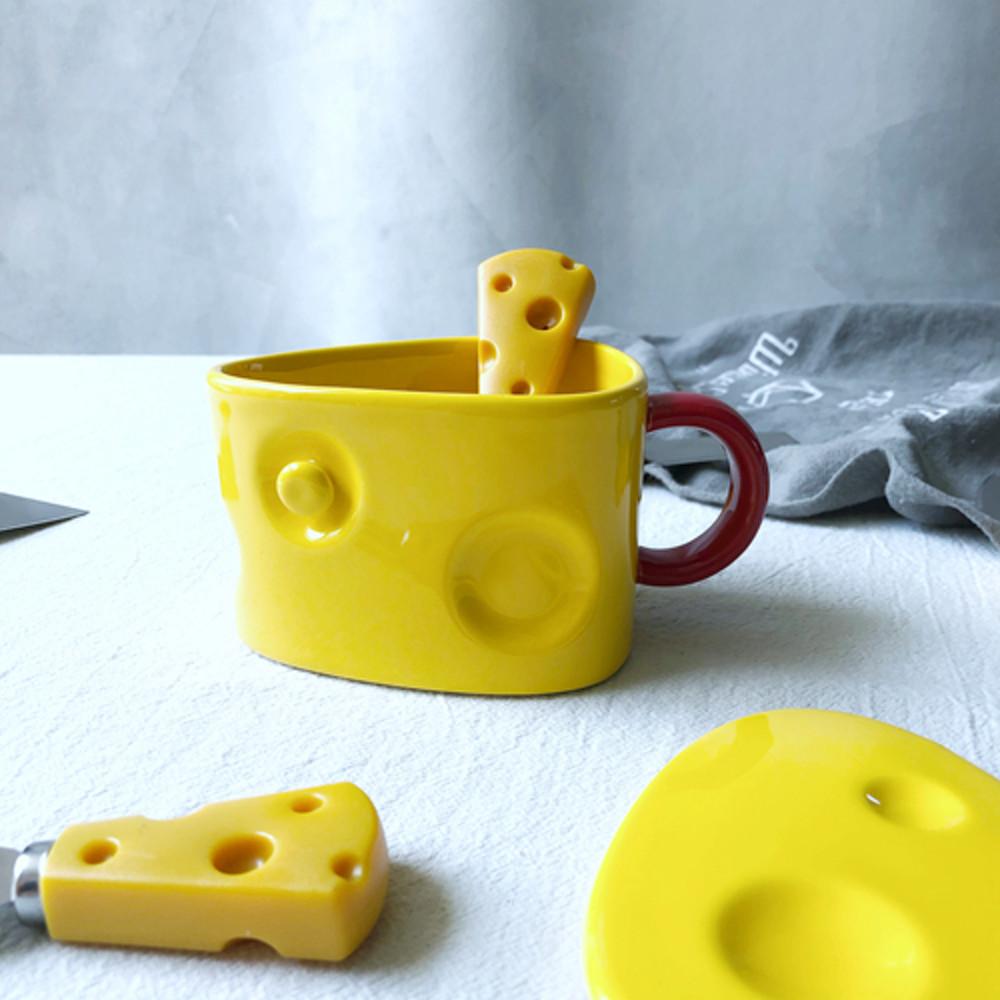 치즈컵 머그 스프볼 우유컵 커트러리 세트 홈카페 소품 350ml