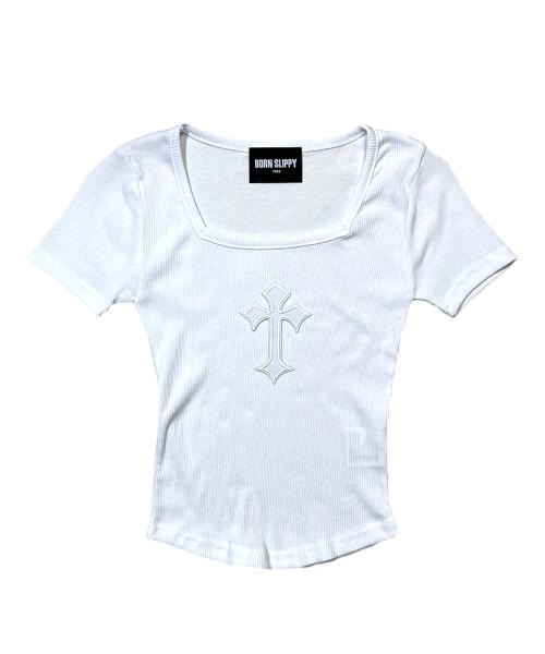 Cross Square Neck T-shirt (White)