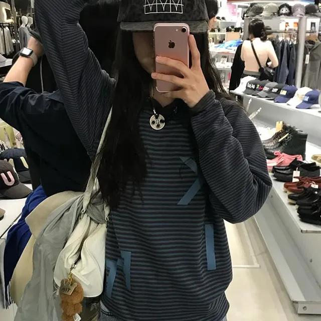 키프 스트라이프 후드 롱슬리브 (블루) K25QB663