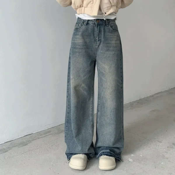 멜른 워싱 롱 와이드 데님팬츠