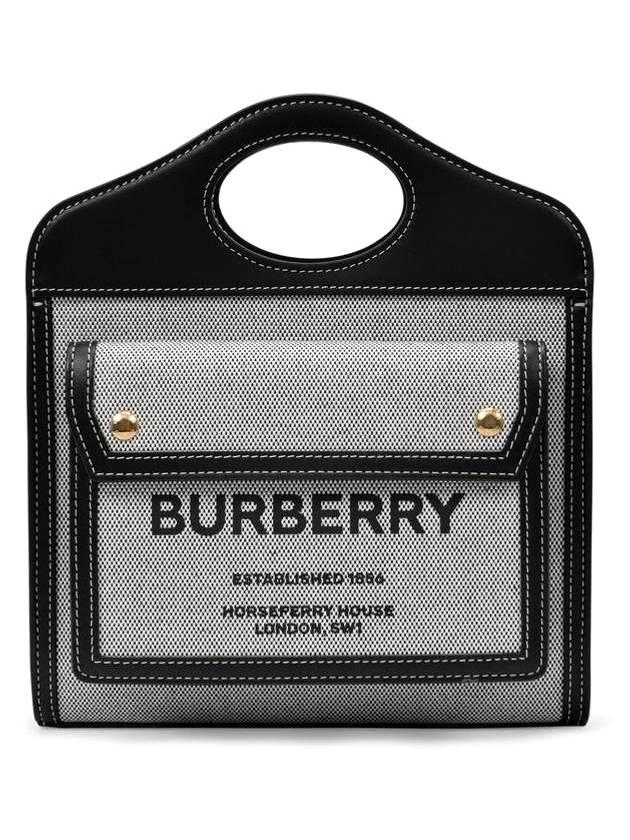 21FW 버버리 여성 미니 트라이톤 코튼 캔버스 레더 포켓 토트백 블랙 8039363   |   발란코드 [7045626]