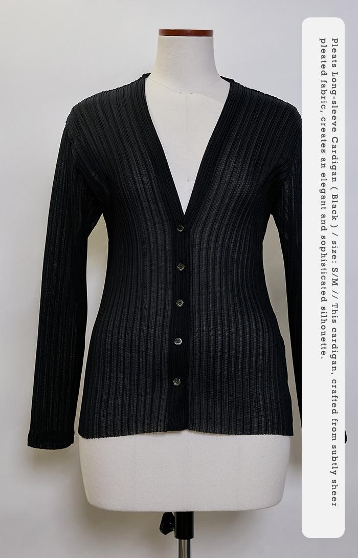 Pleats Long-sleeve Cardigan_Black