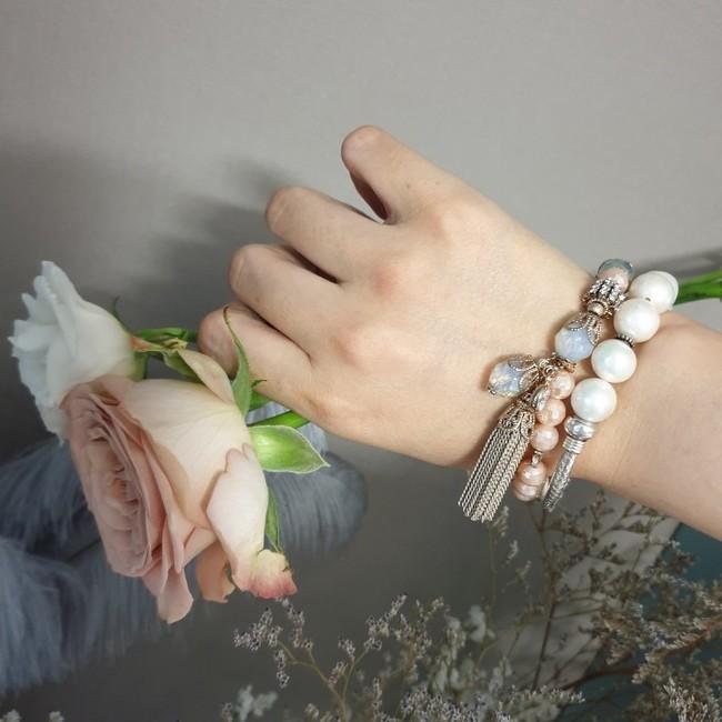 퀸즈펄 담수진주 은팔찌 큰 담수 진주 은팔찌