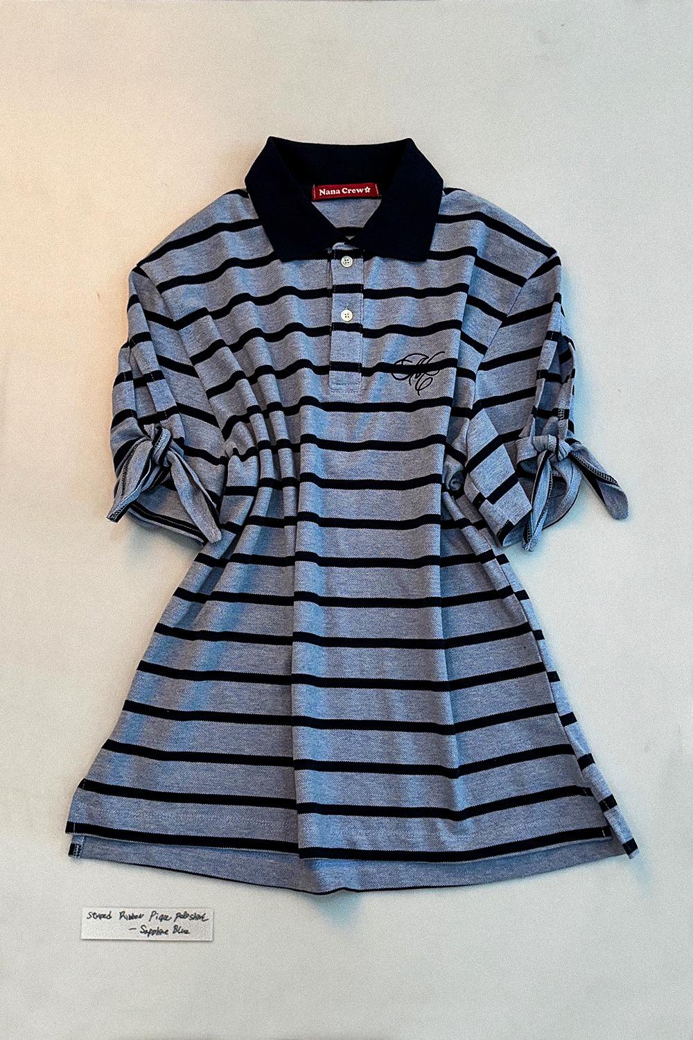 STRIPED RIBBON PIQUE POLO SHIRT - SAPPHIRE BLUE