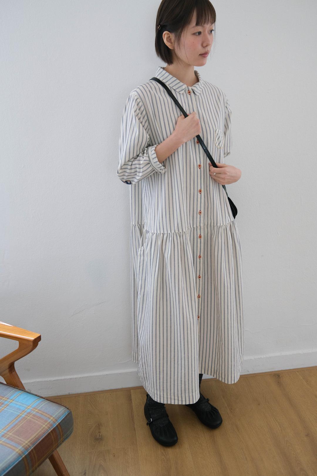 Provence stripe mini collar dress