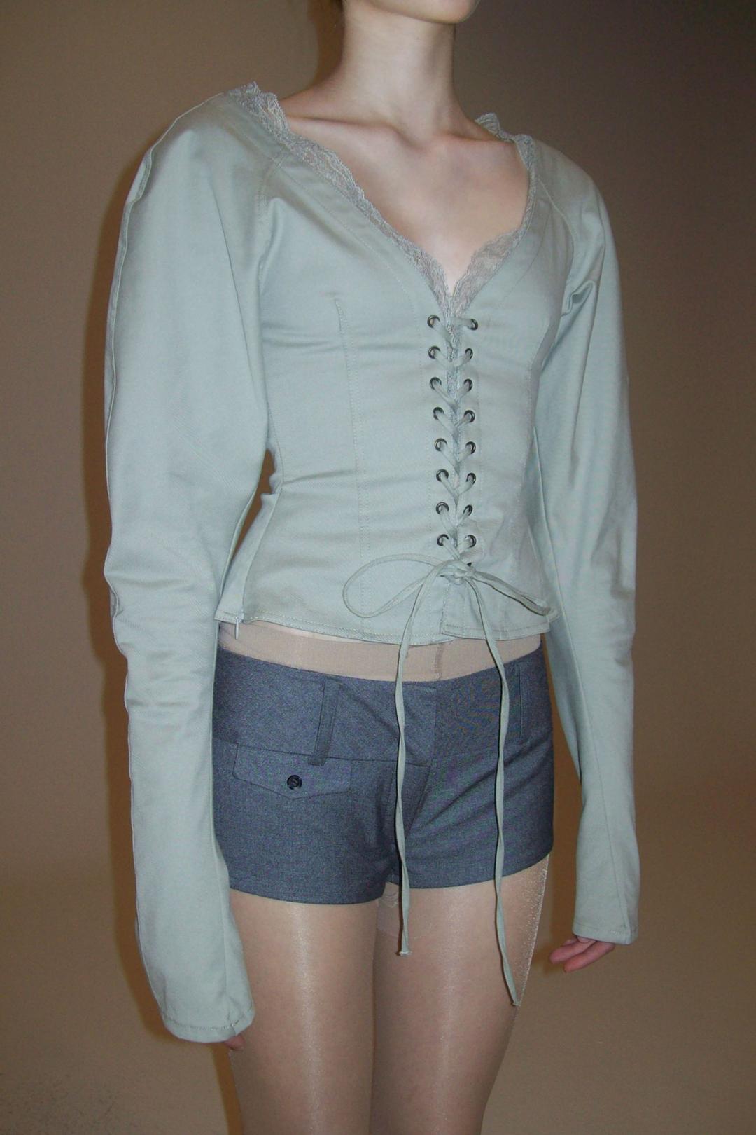 Layered Lace Up Blouse Pale Sage