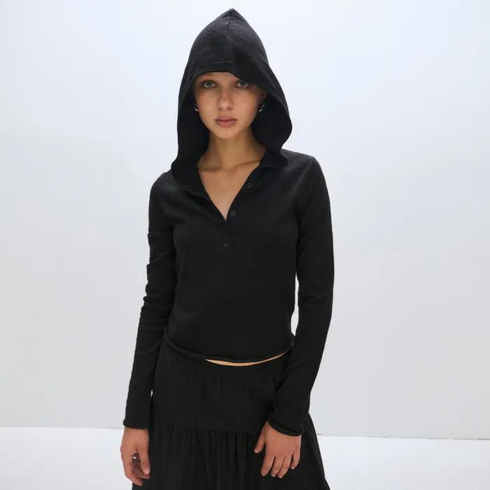 OPEN HOOD KNIT, BLACK