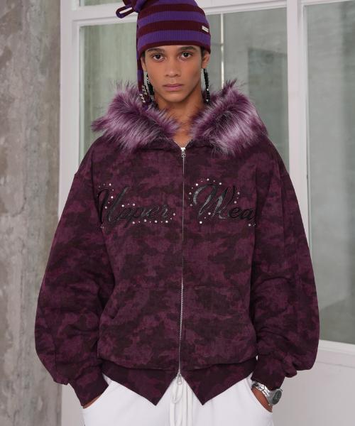 Upper wear zip-up hoodie (purple)