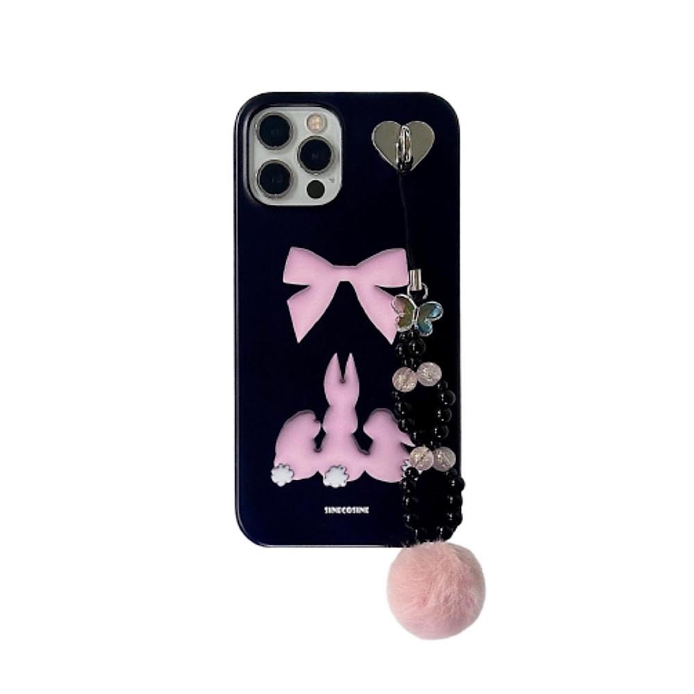 pink ribbon rabbit : 분홍 리본 토끼 털 스트랩 케이스 젤리 젤하드 하드케이스 , 사인코사인