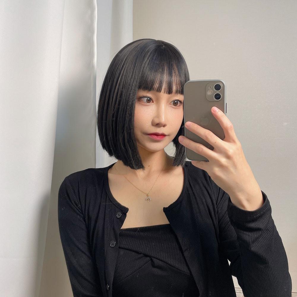칼단발 가발 흑발 숏 중 단발 머리 여자 학생머리 코스프레 통가발