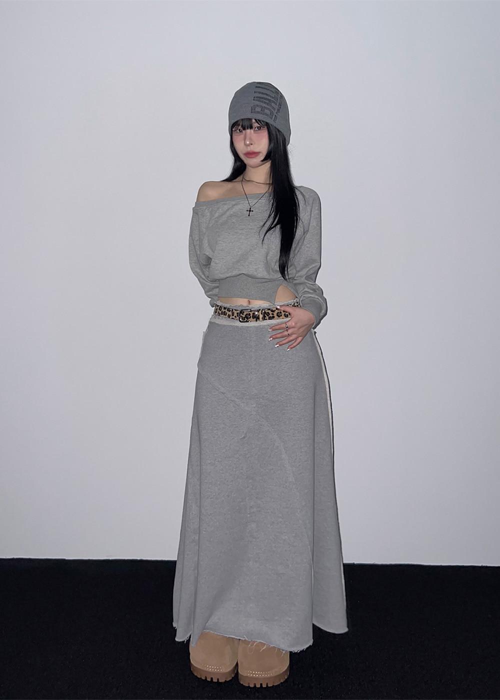 ELNE INCISION DECORATION MAXI JURI SKIRT 2color / 엘르니 절개 데끼 맥시 쭈리 스커트