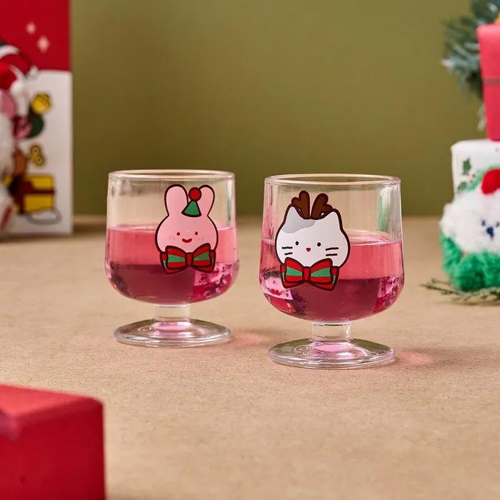스윗 크리스마스 밀크캣 스크래빗 유리 소주잔 2P SET