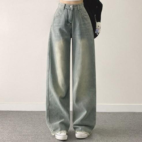 위드후이린 여성용 밑단포인트 와이드 일자 데님 팬츠, L, 연청