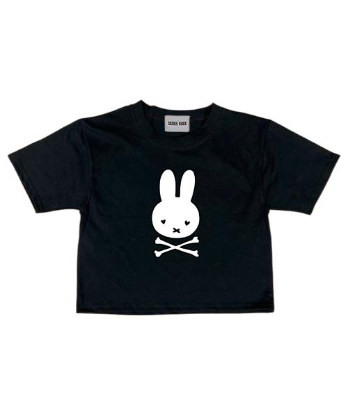 Bunny Skull Crop T-shirt ((black))