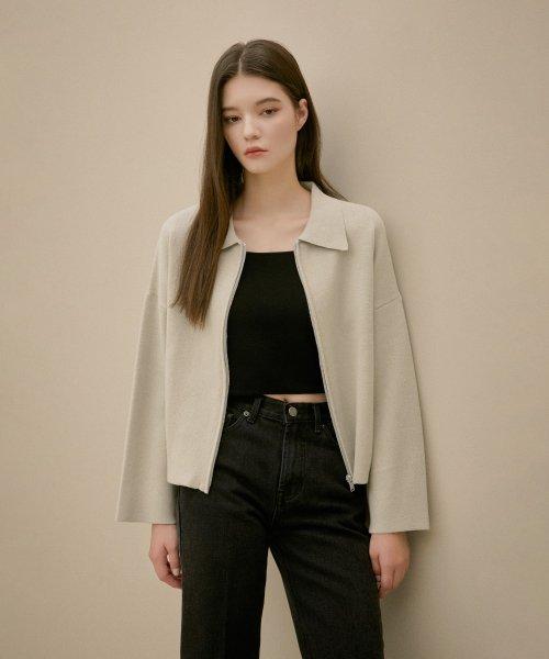 코튼 카라 집업 가디건_2COLOR