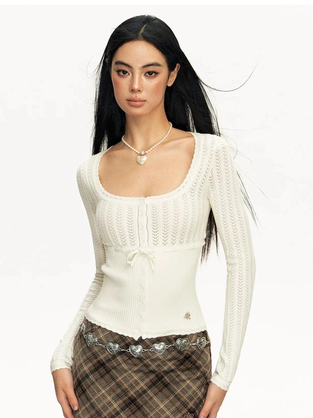 Open Knit Ribbed Lace Cardigan