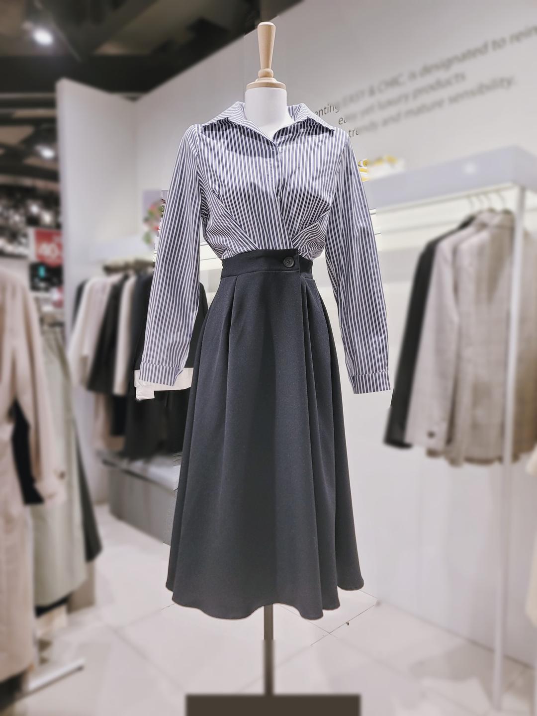 EnC 스트라이프 쉘 롱 원피스 01V OW313 01V