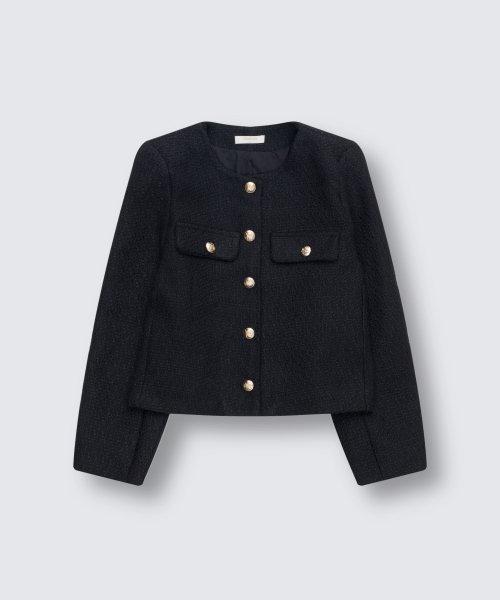 골드 버튼 트위드 자켓 - 블랙
