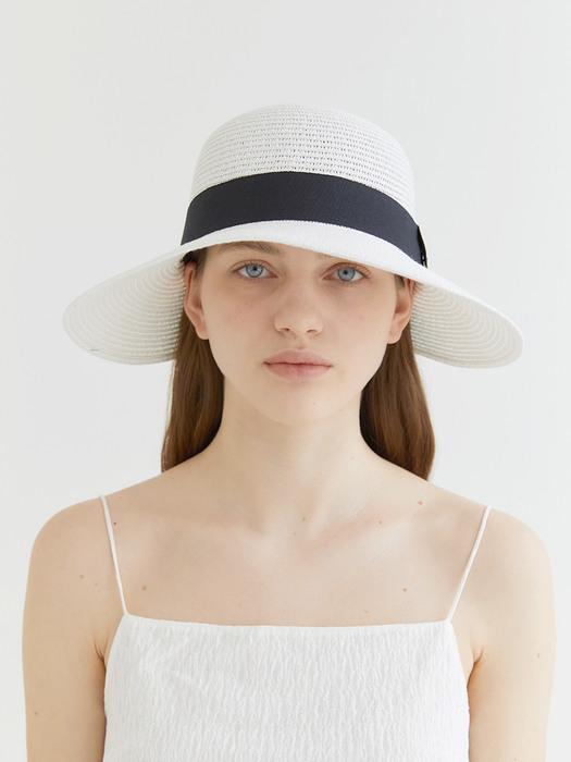 visor cloche logo pendant raffia cap (C013_white)