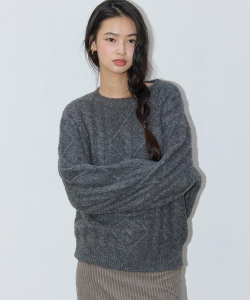 피셔맨 케이블 울 니트 차콜