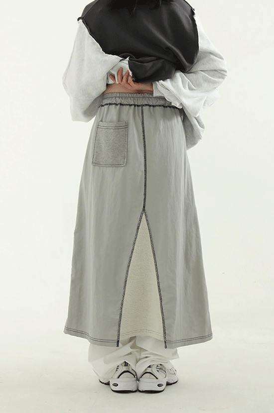two tone stitch banding long skirt