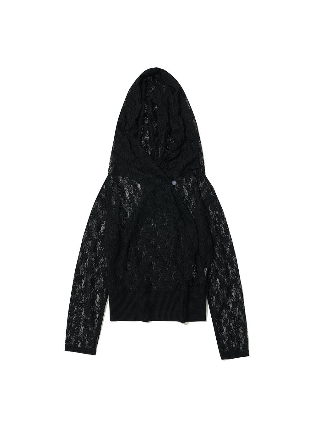 [WOMEN] LACE DRAPE HOODIE TOP_BLACK