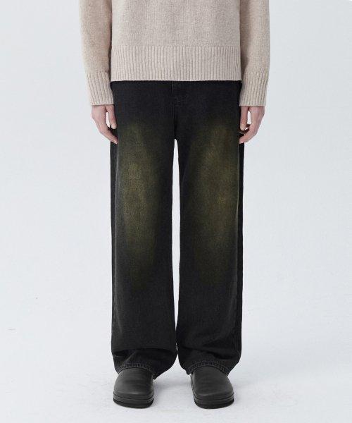 바이오스톤 워싱 와이드 데님 팬츠 (BEIGE BLACK)