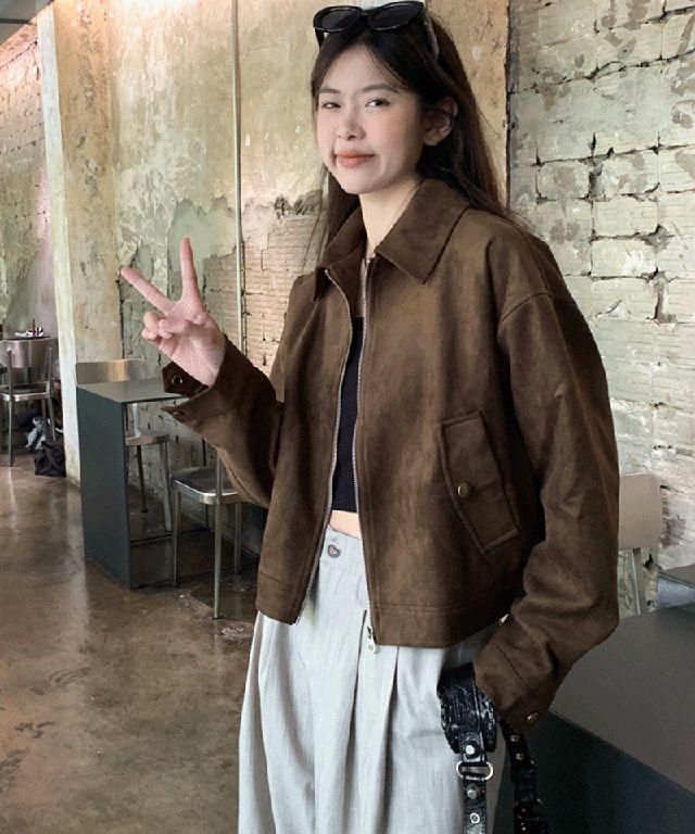 로퍼 스웨이드 집업 블루종 점퍼