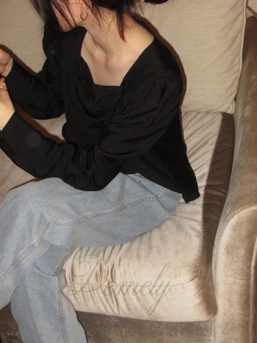 sheer shirring blouse black (3차 open)
