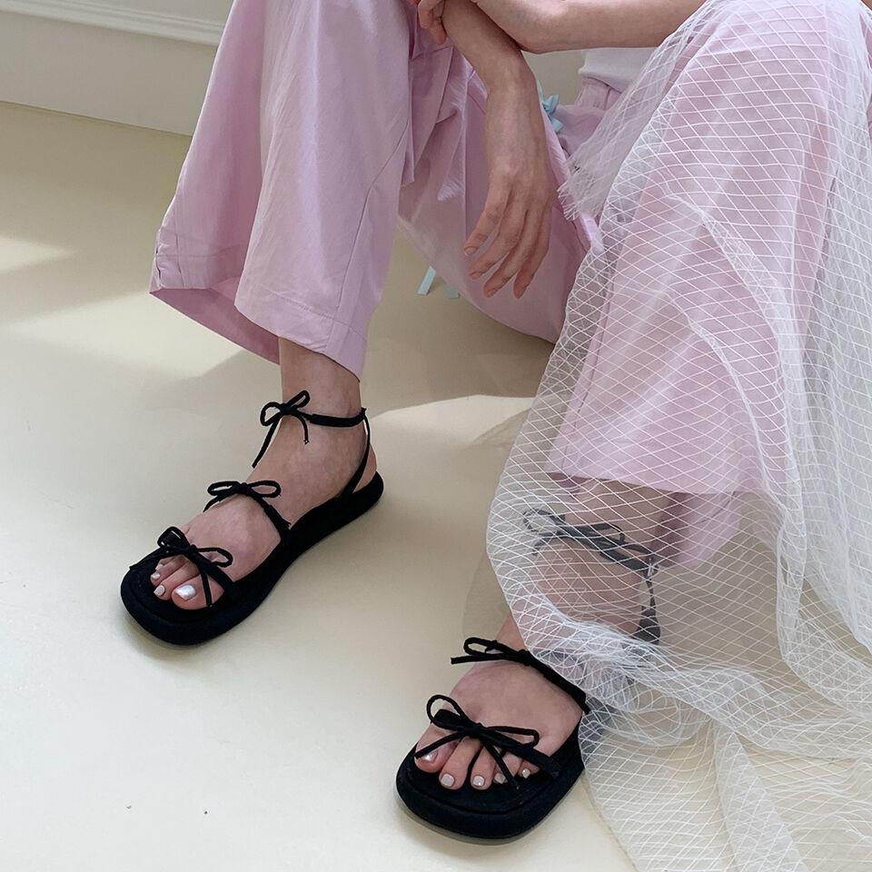 m6181 ribbon stap sandle 리본 스트랩 샌들 -black