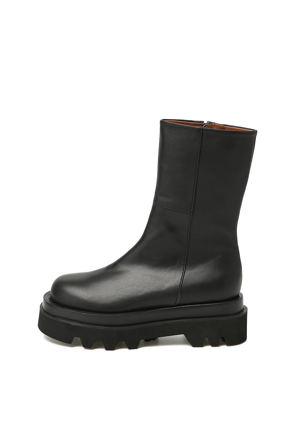 FLATFORM-SOLE LEATHER BOOTS [BLACK]