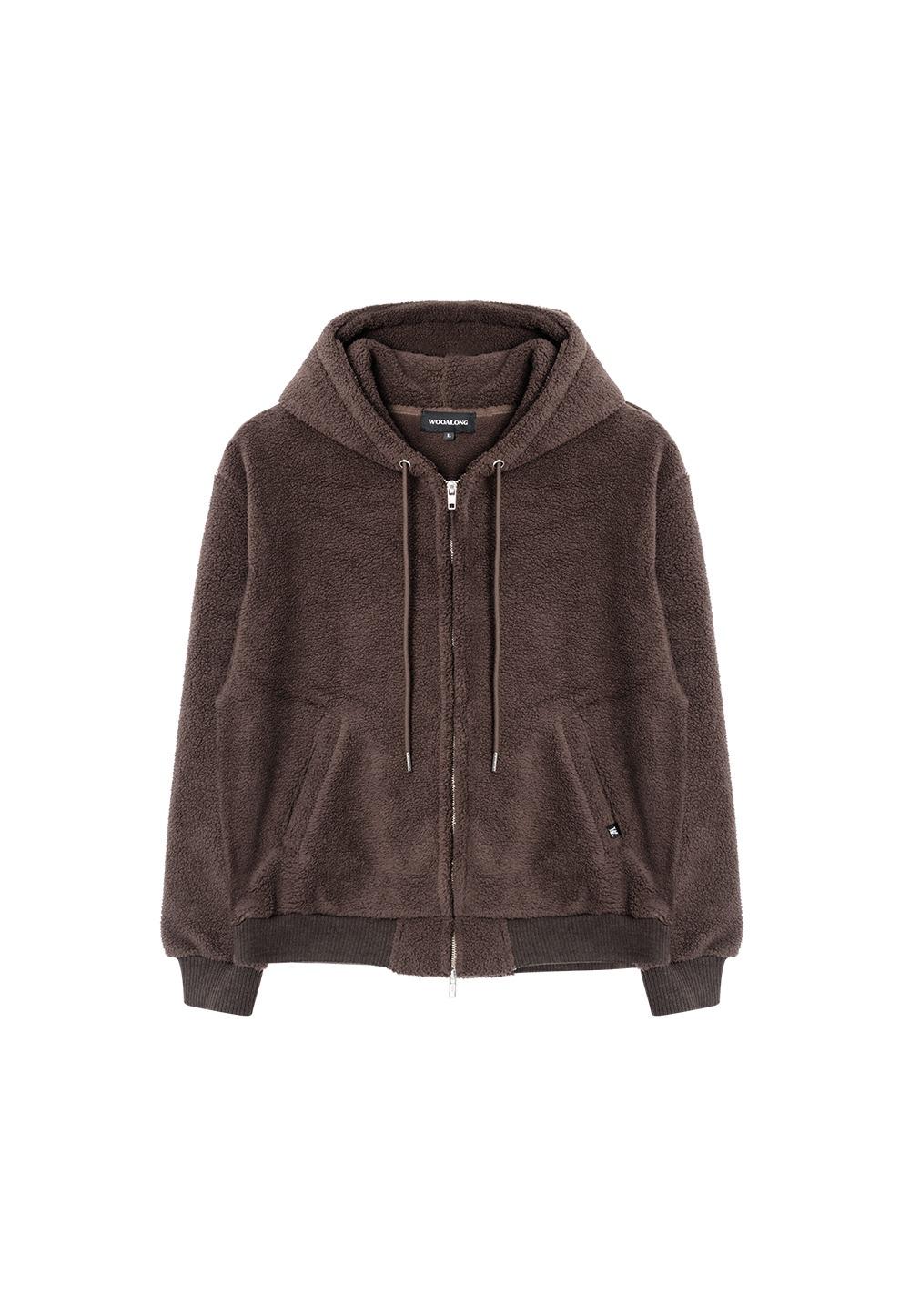 Signature fleece hood zip-up - DARK BROWN