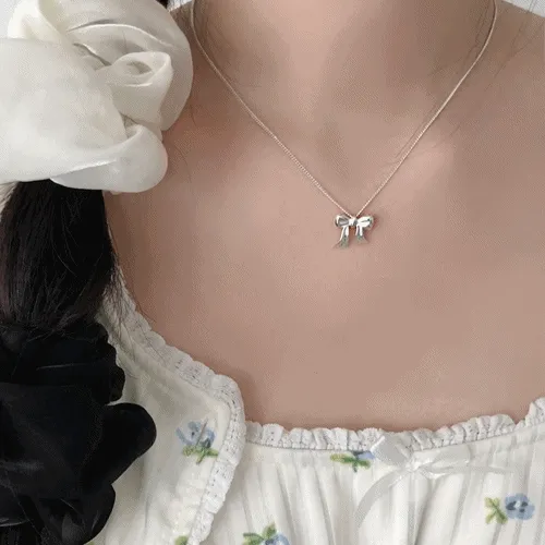 925 실버 / 심플 볼륨 리본 펜던트 목걸이