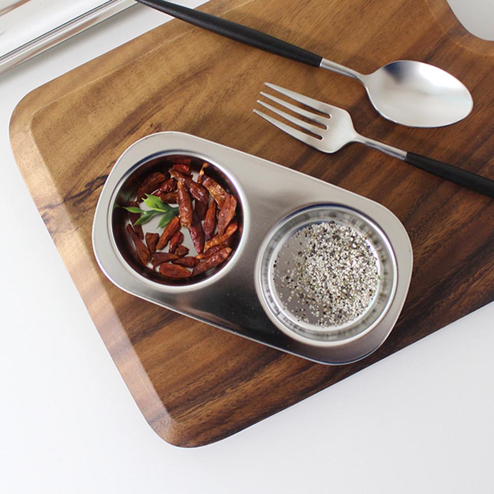 스텐 원형 양념식판 소스볼 종지 그릇 나눔접시 2구