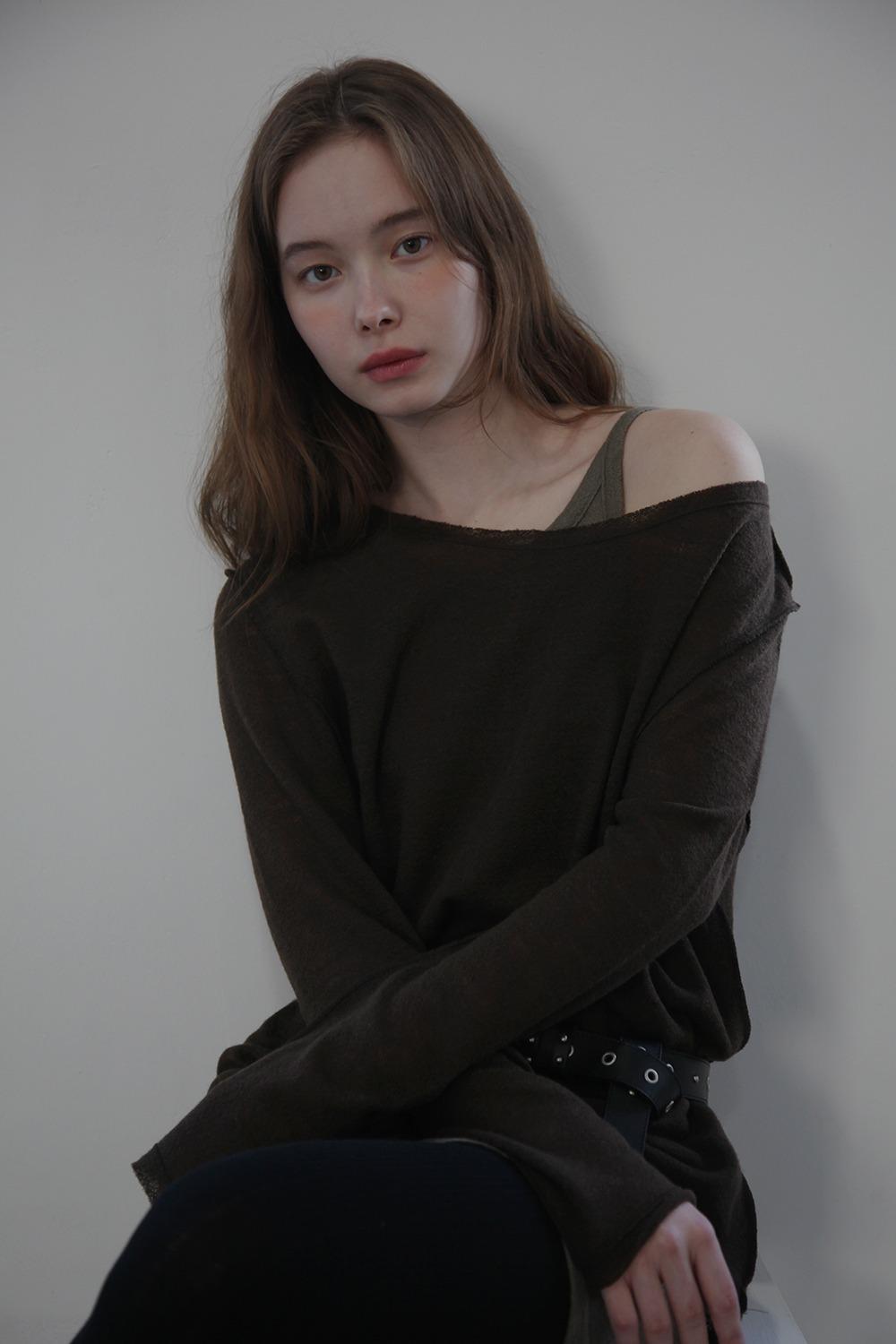 [SET] WOOL MOSS CRAPE LAYERED TOP_BROWN/KHAKI