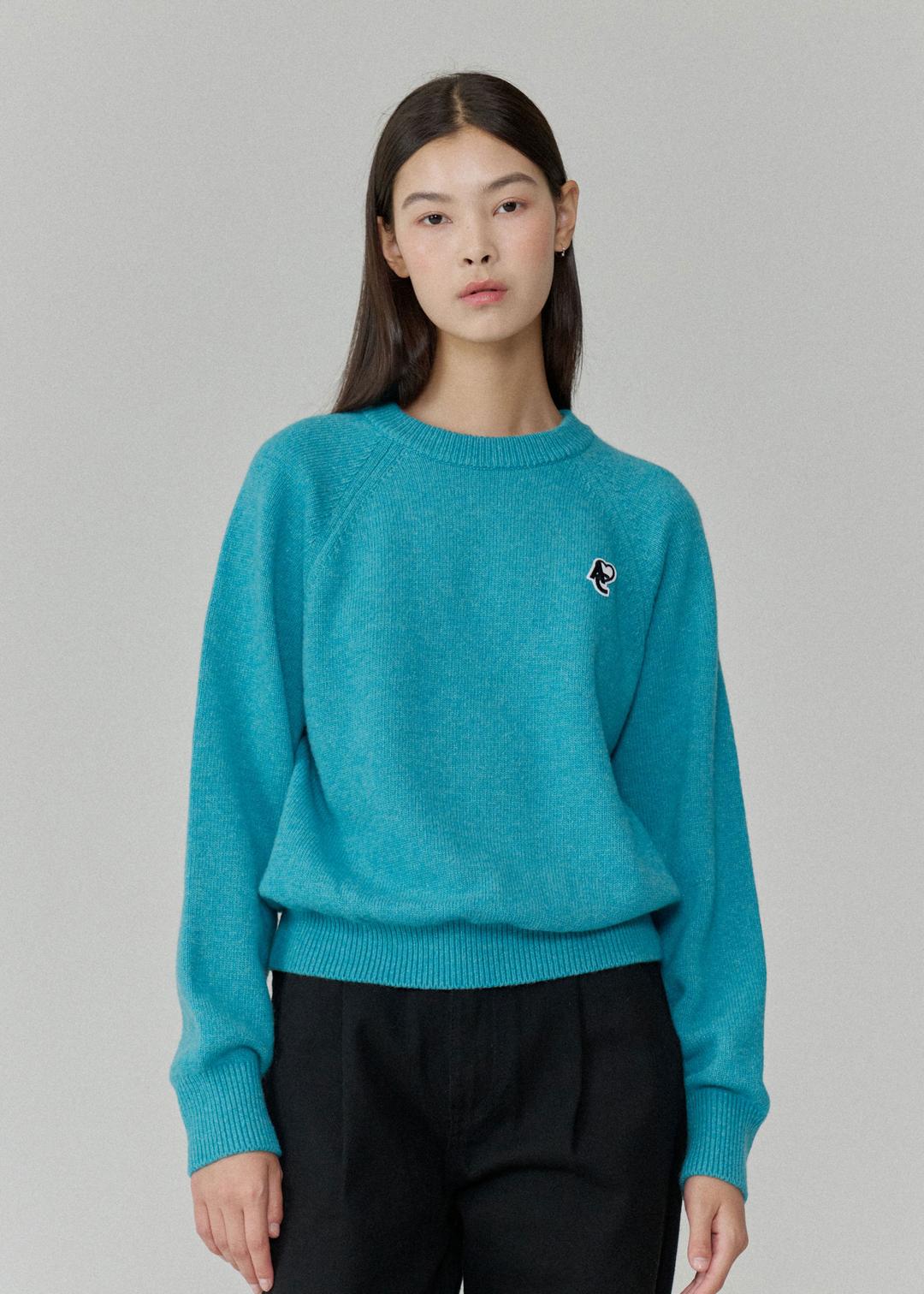 Raglan button knit_Aqua blue