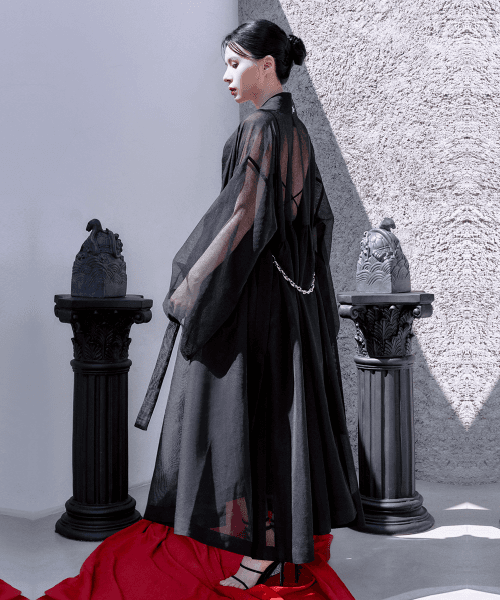 백골주단 블랙 시스루 저승사자 철릭 롱 가디건