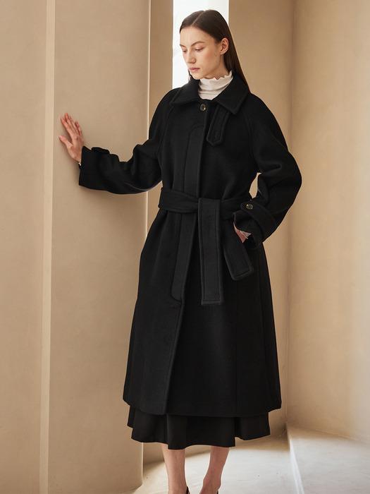 Cashmere Raglan Belted Coat - Black