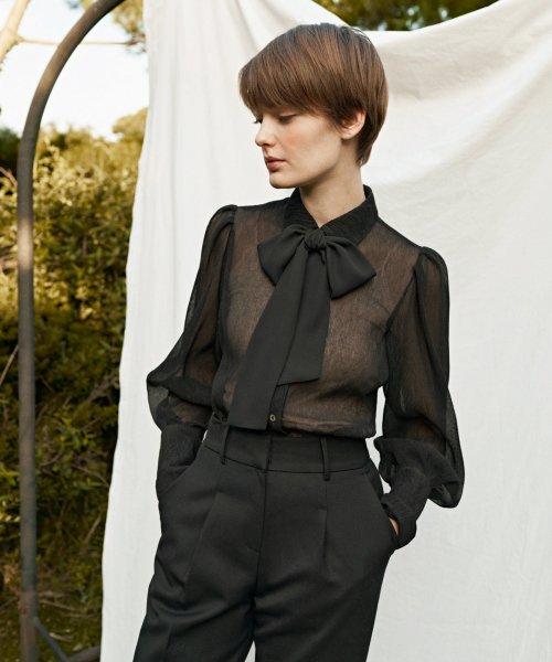 페전트 시스루 블랙 블라우스