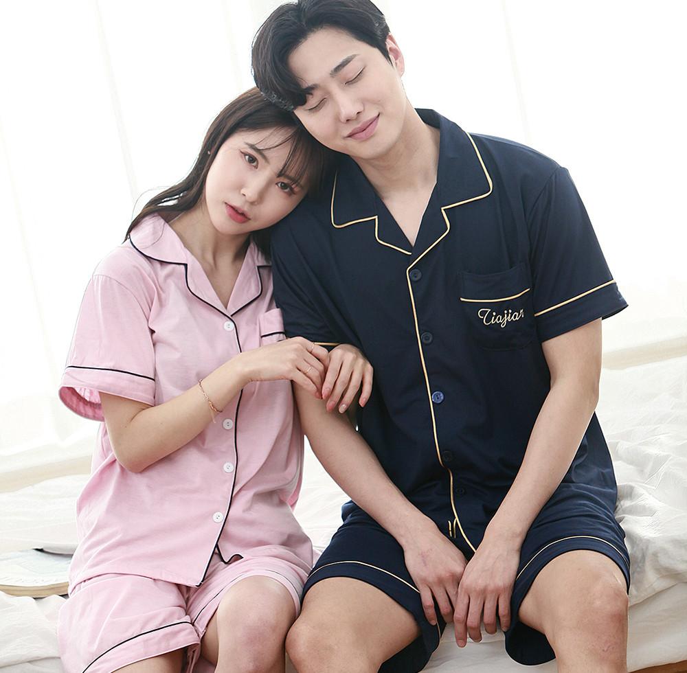 네이비 여름  커플잠옷 신혼부부 파자마파티 빅사이즈 홈웨어 신혼 선물