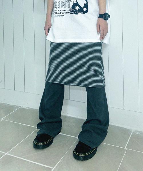 Stripe Skirt pants [Charcoal grey]