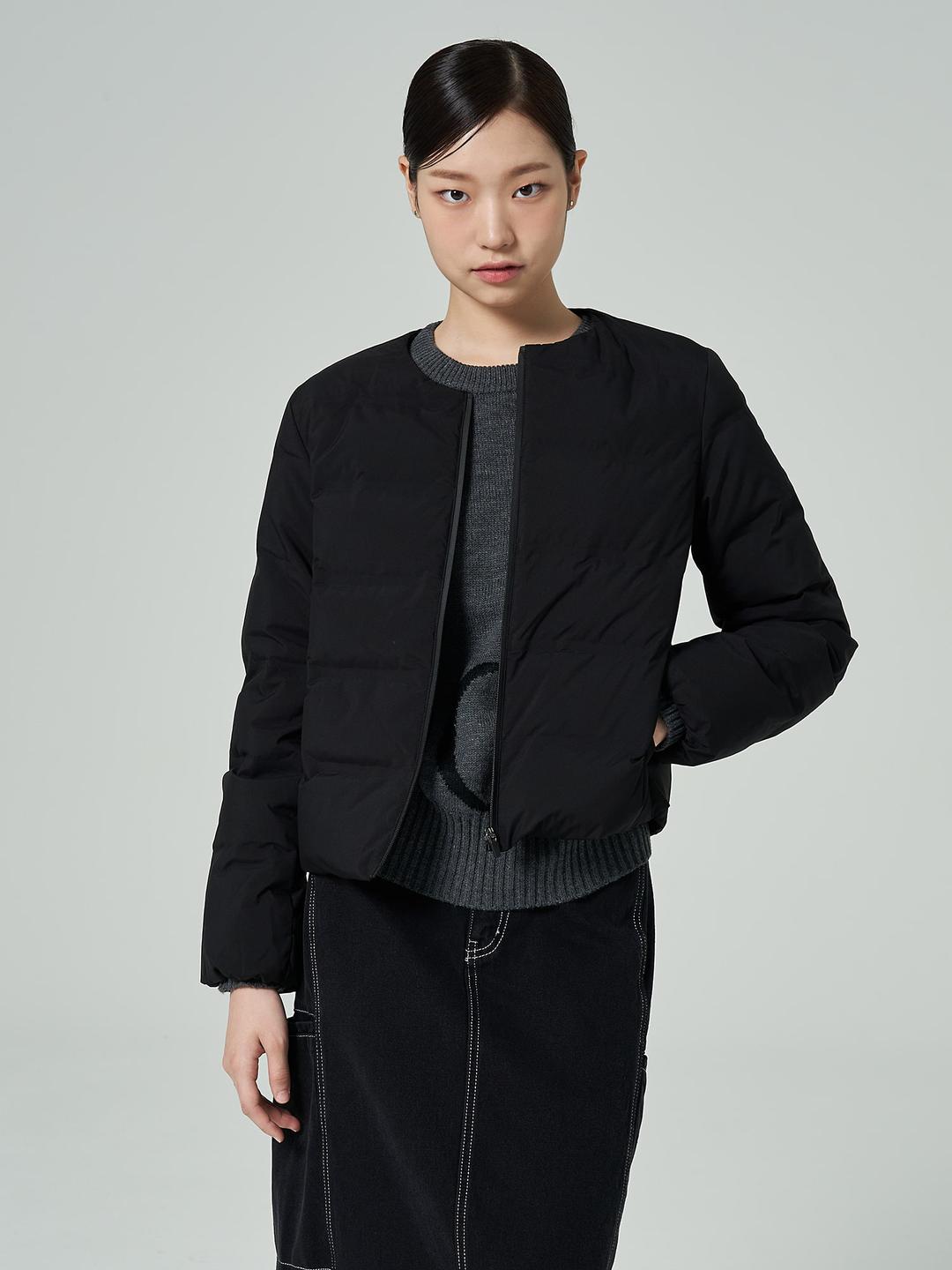 심리스 라운드넥 숏 다운 - 블랙