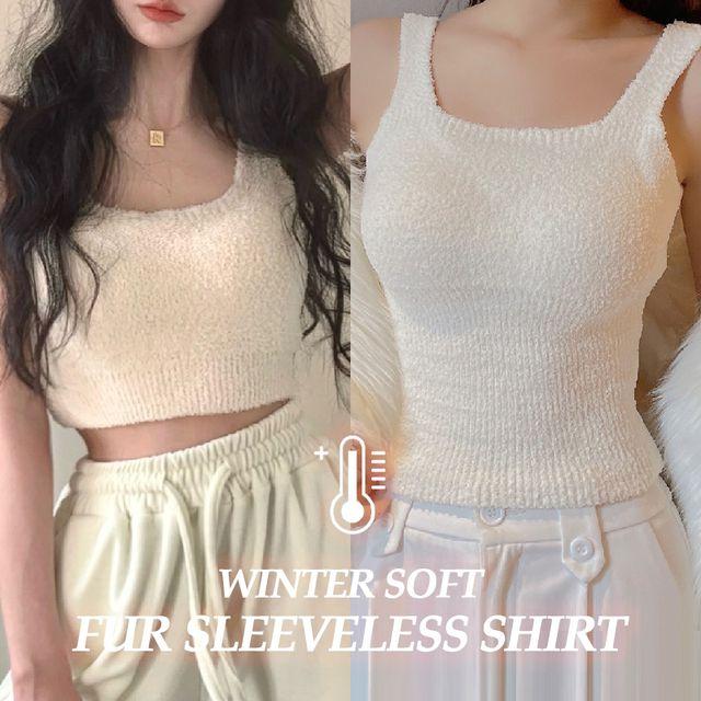 **캡내장** 숏/롱 [뽀송뽀송] Lovely~ 양털 니트 나시 2color (( 브라탑 / 니트탑 / 브라렛 / 언더웨어 / 겨울나시 / 민소매 / 패드내장 ))