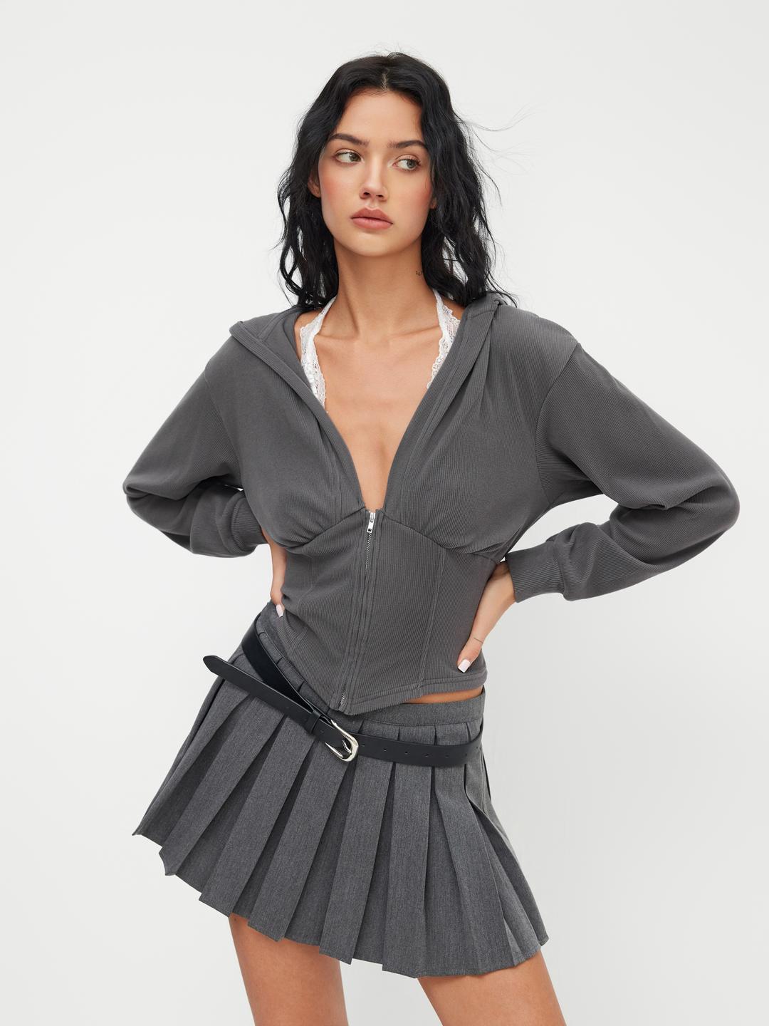 Rib Lace Halter Contrasting Binding Hoodie