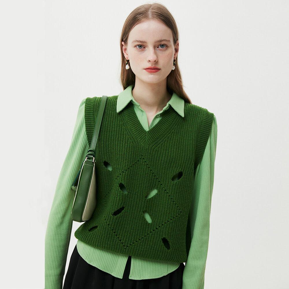 Argyle Hole Knit Vest / Forest