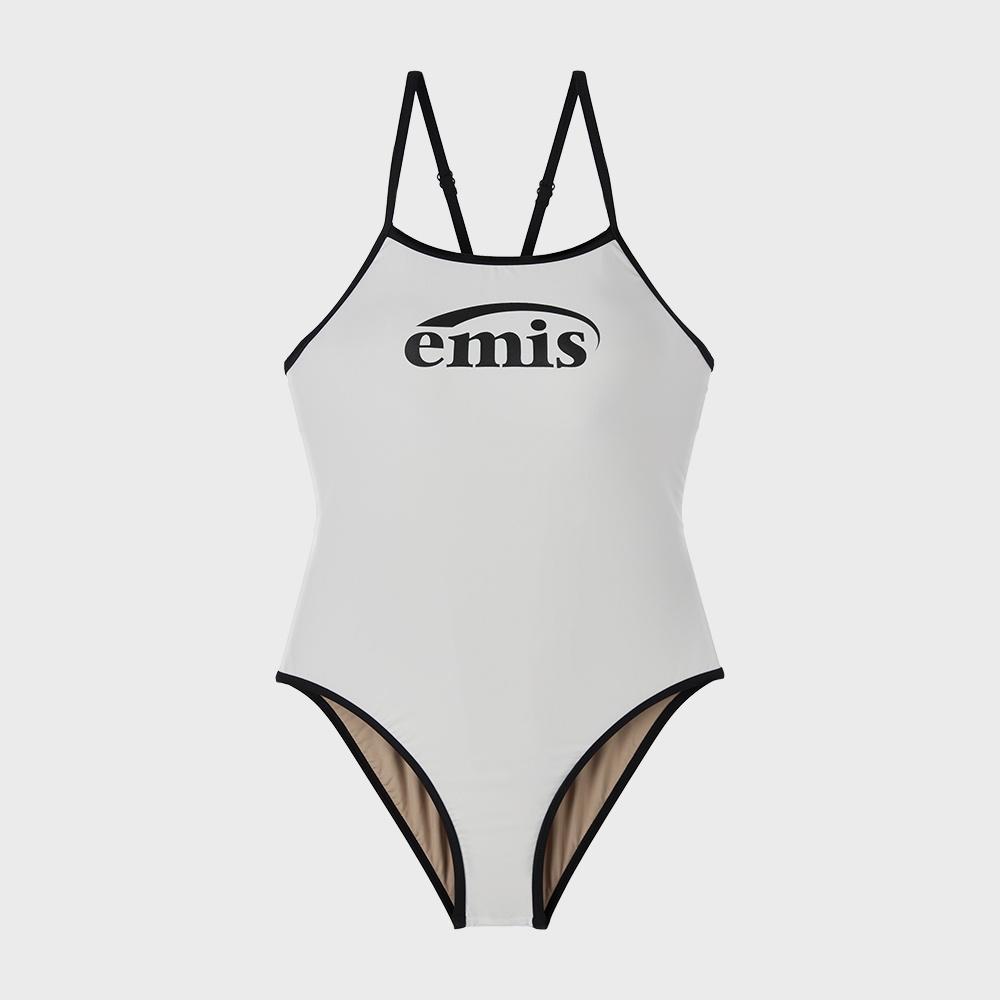 LOGO V-BACK STRAP SWIMSUIT (RENEWAL)-WHITE
