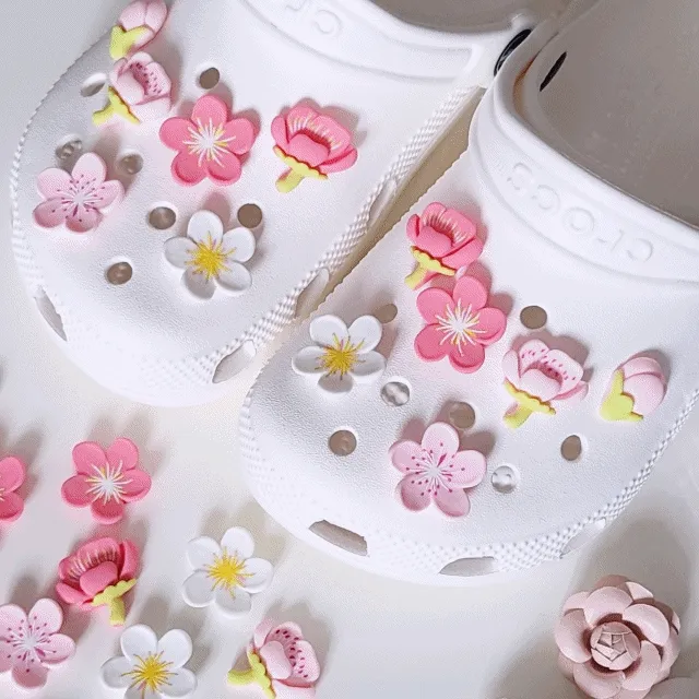 화이트 핑크 벚꽃 플라워 꽃봉오리 자비츠 12피스 세트 신발 구미기 악세사리 파츠 참