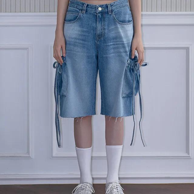 [5/17 예약발송] Ribbon Bermuda Denim Pants [Blue]