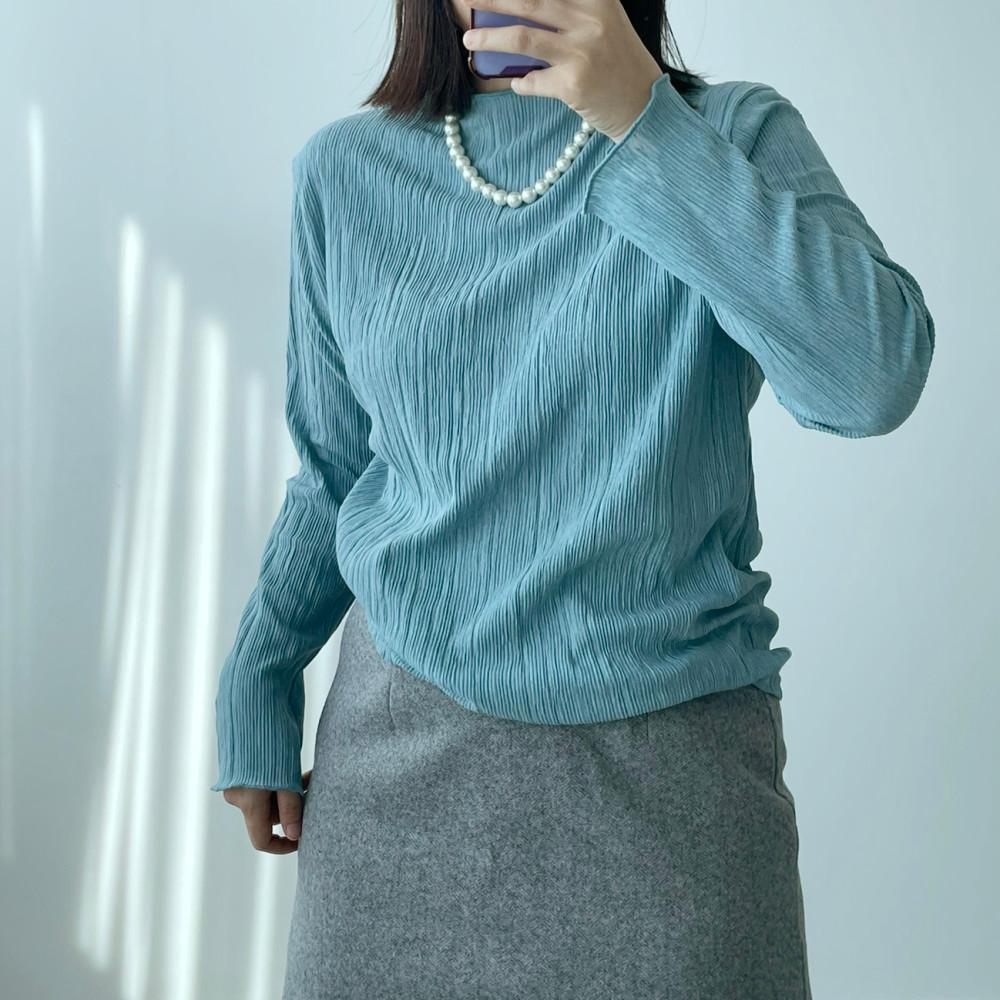 [55-99] 아코디언t (빅사이즈 프릴 골지 티셔츠 플리츠 포인트 긴팔 이너 반폴라티)