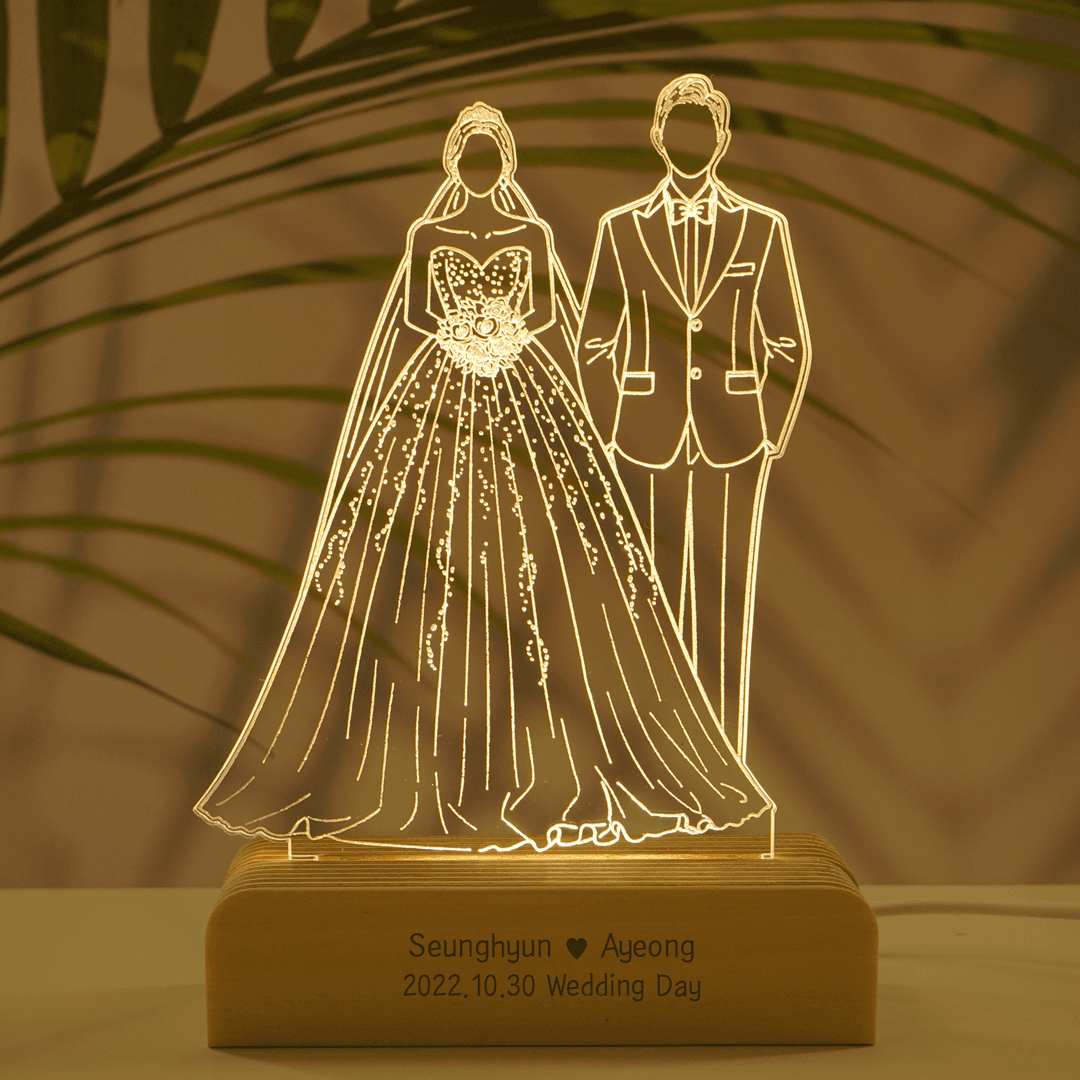 [레이문] 문구각인 웨딩드레스 턱시도무드등 M사이즈(usb케이블)